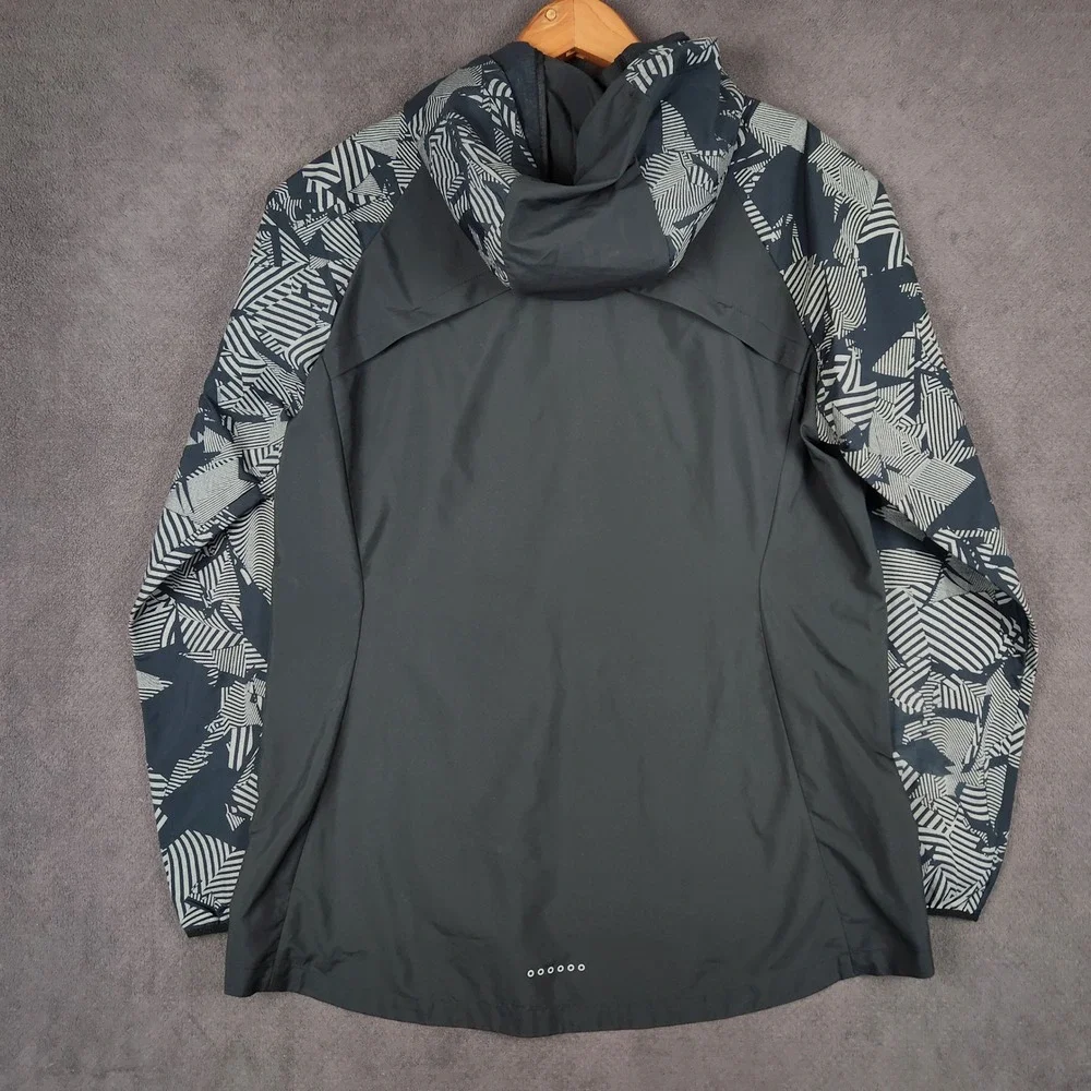 Nike Essential Flash Reflective Running Jacket Women Large Black Gray AQ4743-010